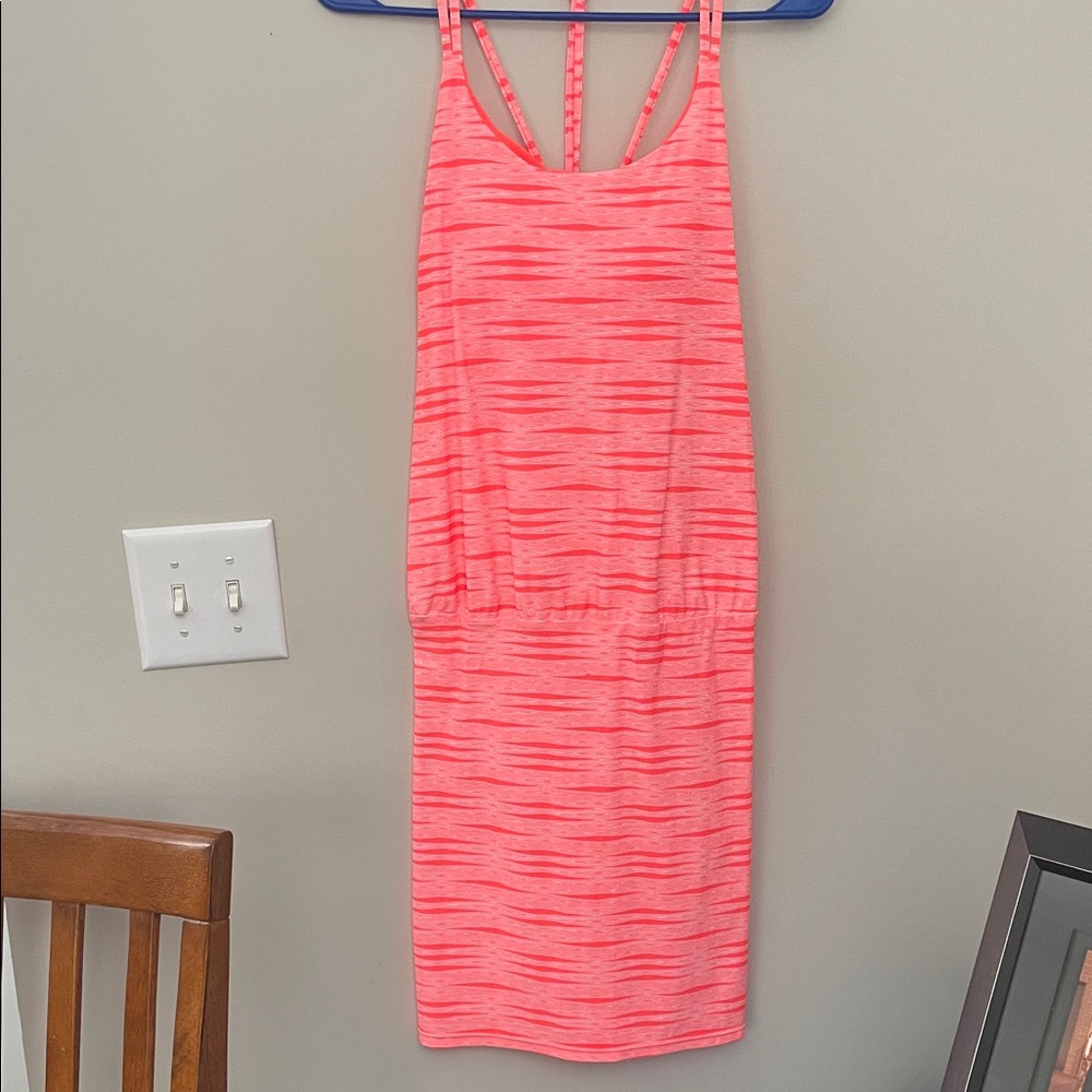 Athleta Vibrant Coral Striped Dress